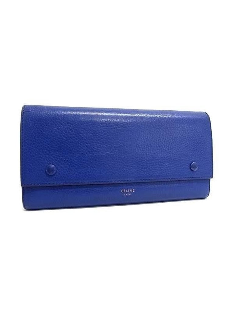 Celine Wallet Multi Function Blue Leather Bifold Gold